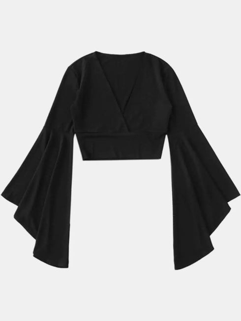 'Sapphira' Flare Sleeve Crop Top - Celes Fashion